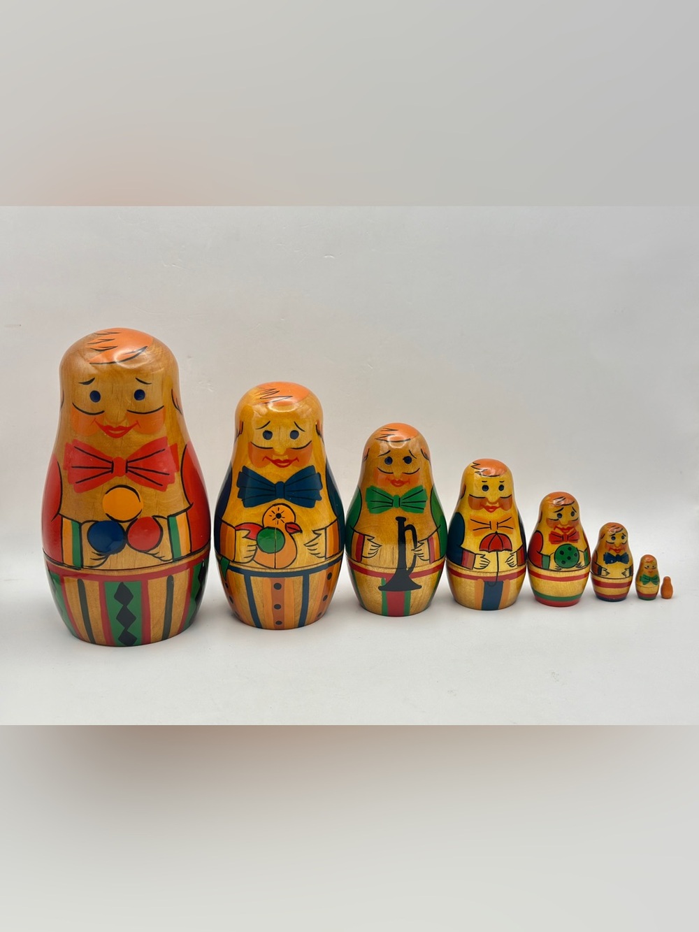 Circus Clown Theme Matryoshka Russian Nesting Doll Set – 8pc Vibrant Folk Design